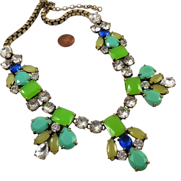 J. Crew Statement Necklace Green Blue Lime A0293 - Picture 6 of 9